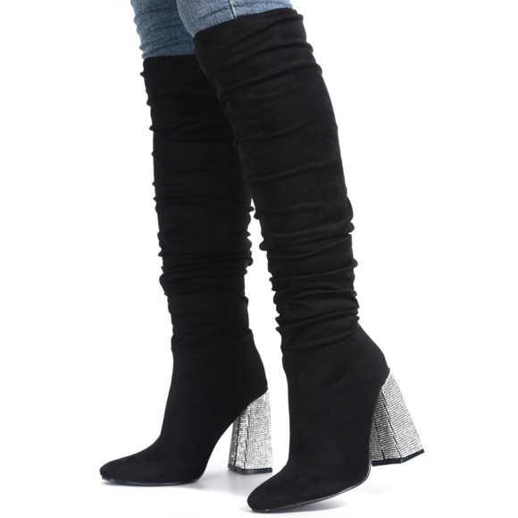𝙇𝙖𝙨𝙩 5.5, 6, 6.5 & 7💎Diamond Heel Knee High Boot - BLACK - Picture 9 of 14